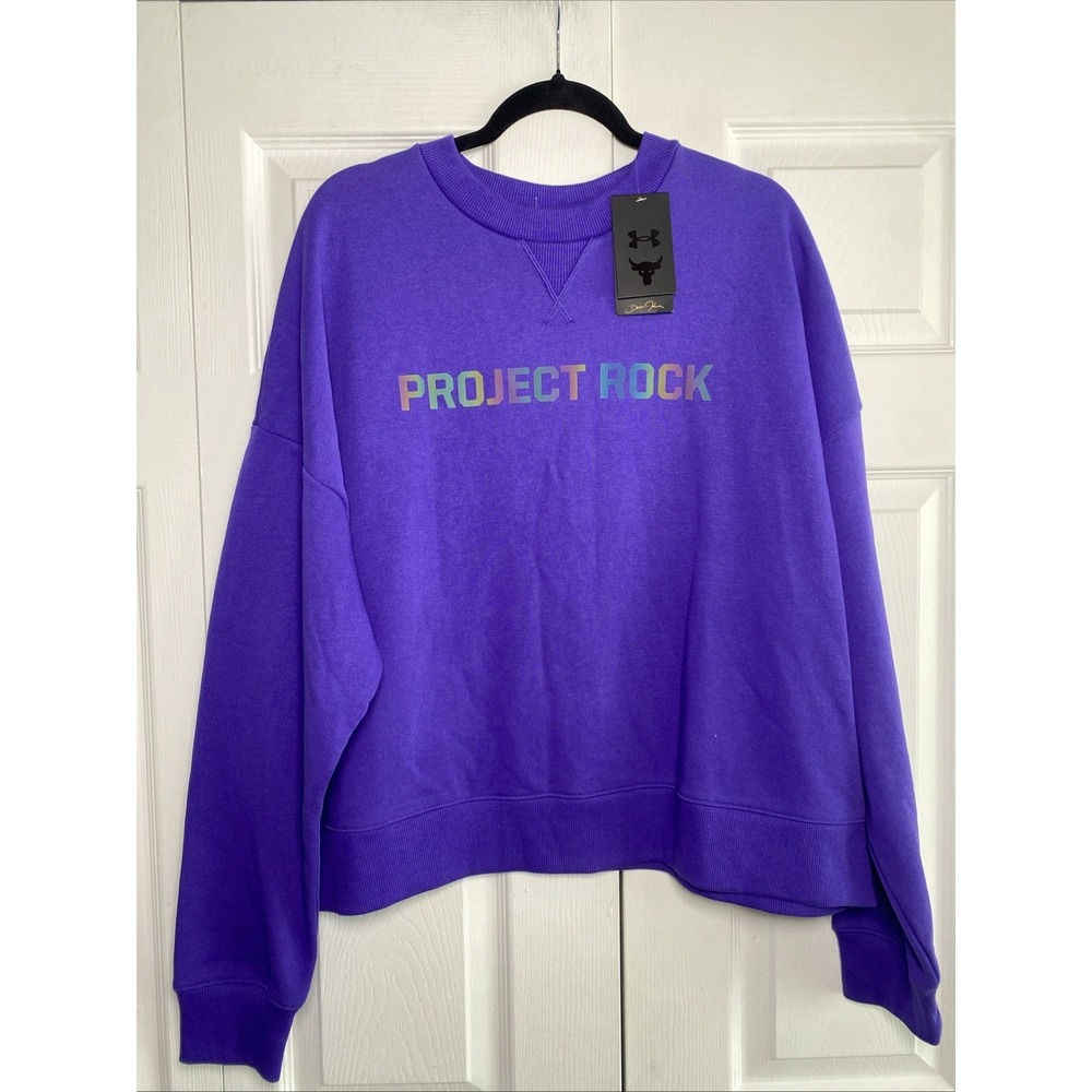 Under Armour Project Rock Leg Day Crew Womens Size 1X Purple Sweatshirt HW Terry